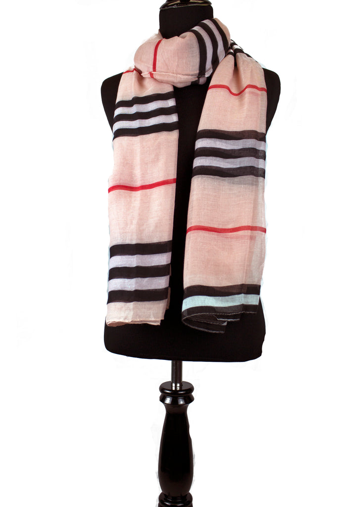 pink burberry inspired hijab with stripes