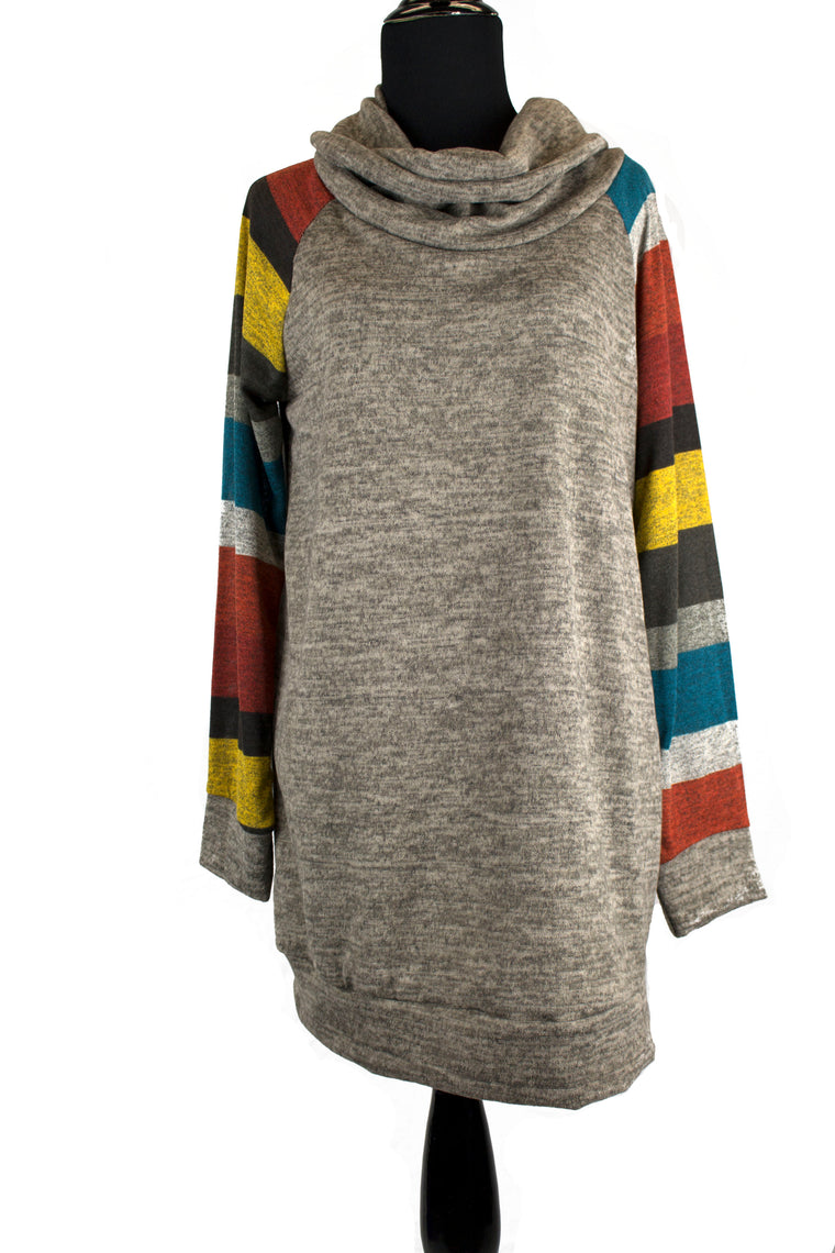 Cowl Neck Striped Sweater - Fall Stripes
