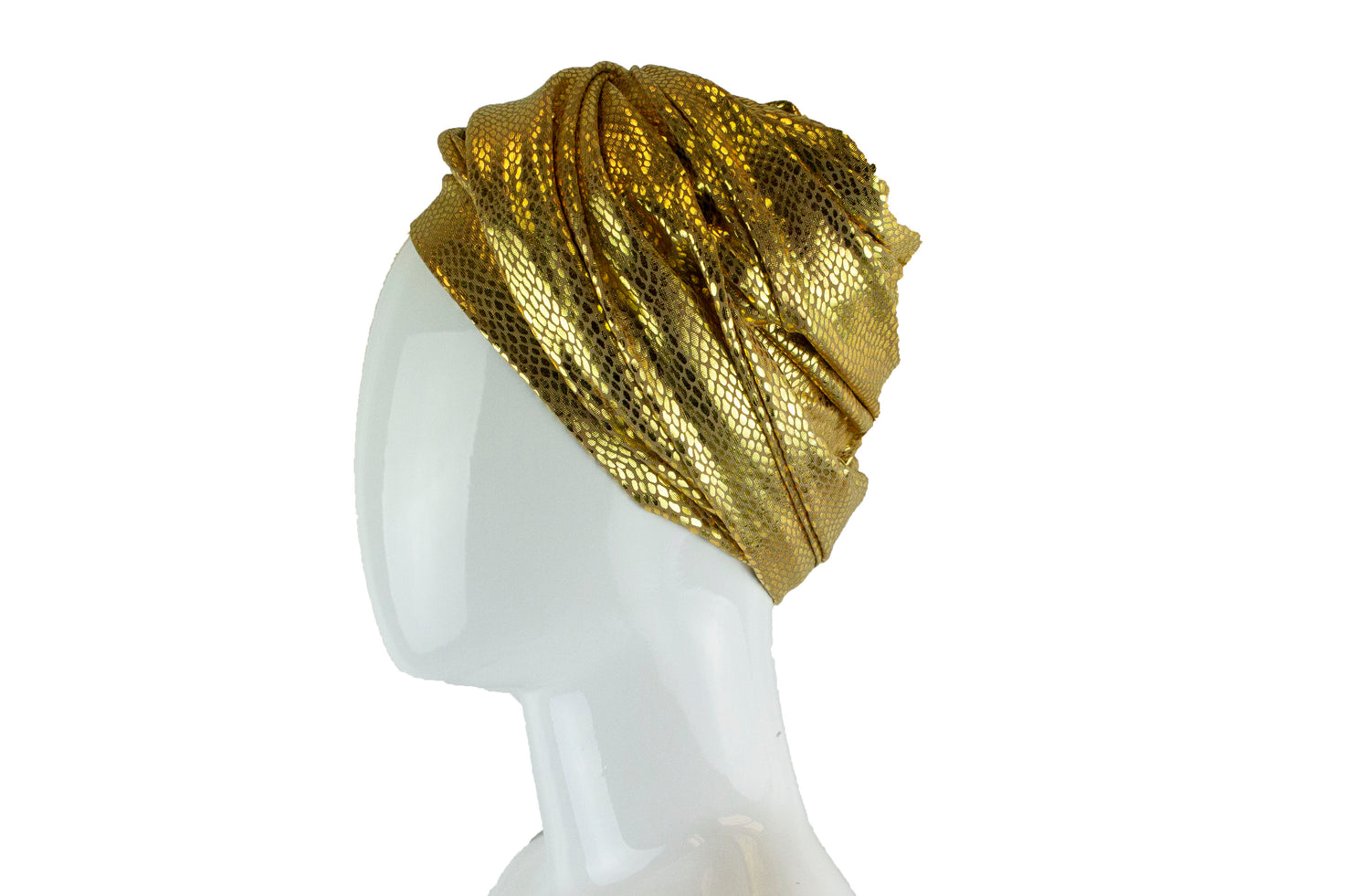 turban wrap in yellow and metallic gold