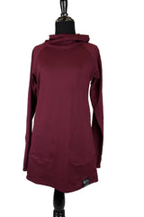 maroon modest long sleeved workout top with a hijab attached