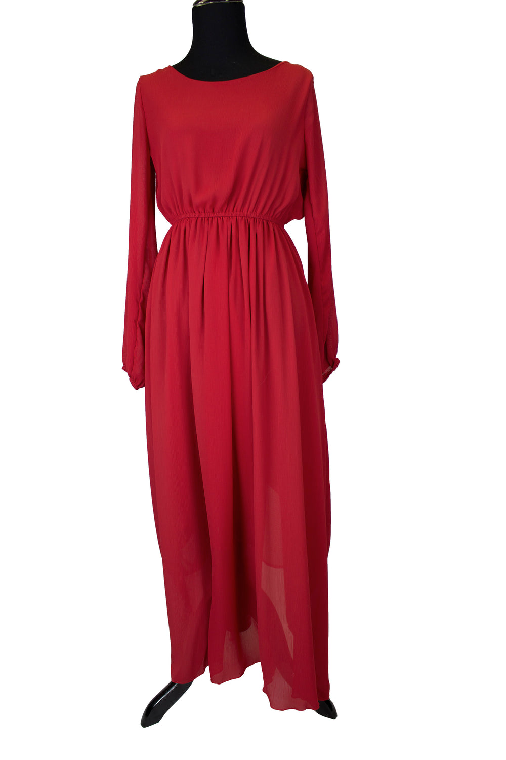 basic red long sleeve maxi dress