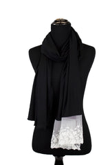 jersey hijab in black with white lace