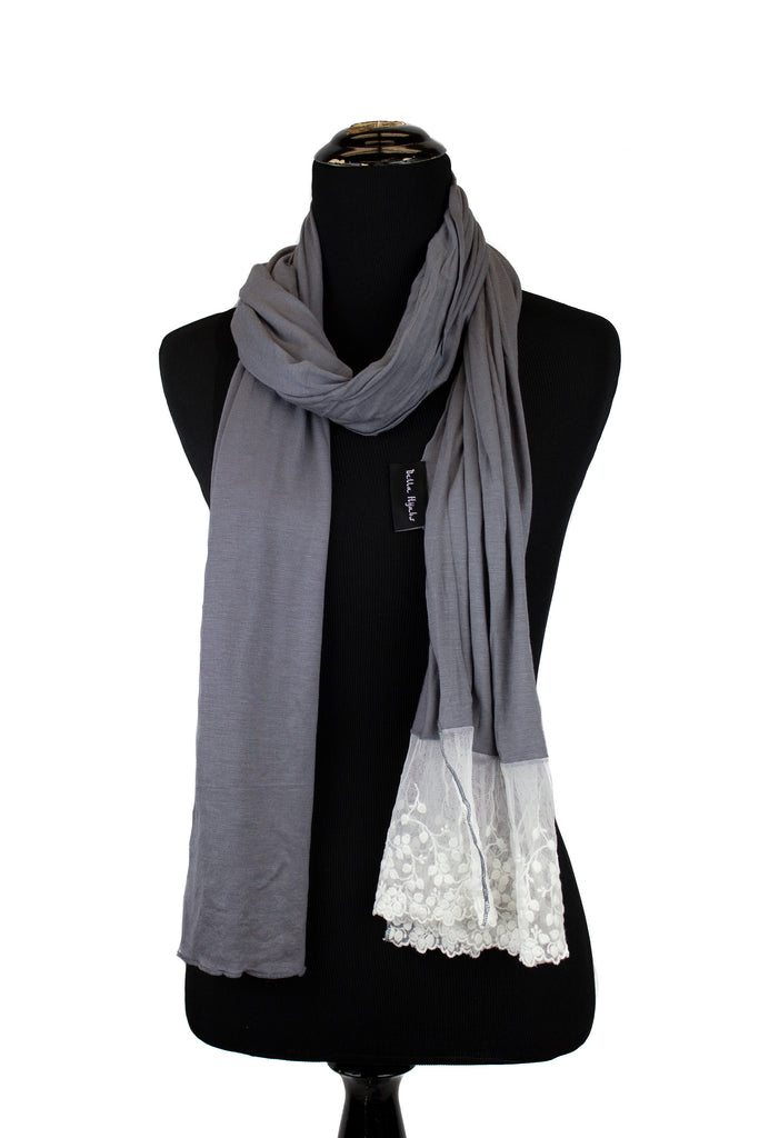 jersey hijab in dark gray with white lace