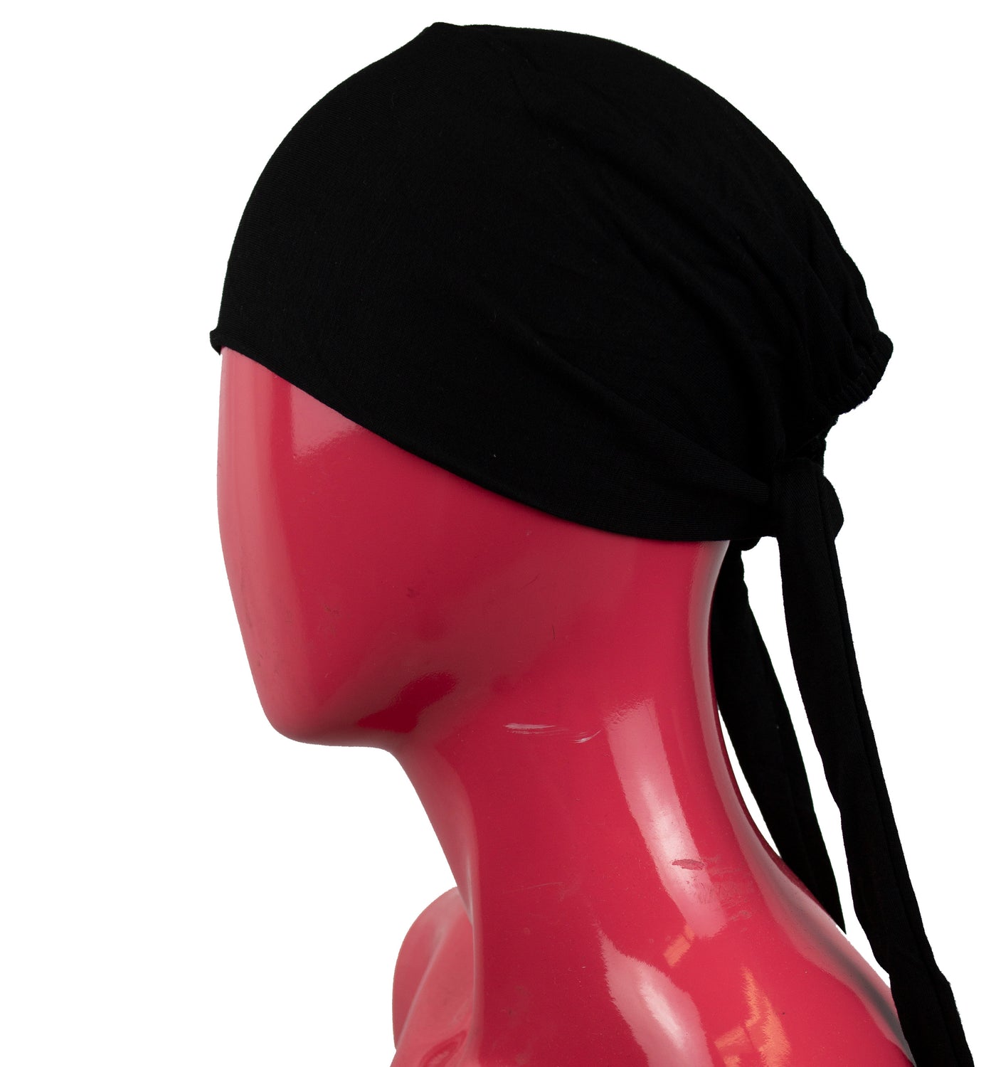 tie back under cap in black that covers around the hair with two strings to tie