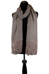taupe viscose hijab with lace on the ends embellished with sequins
