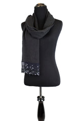 black viscose hijab with lace ends and sequins on the lace