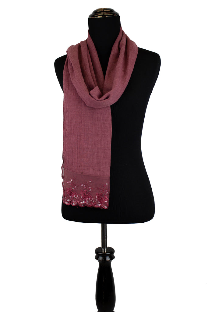 dusty red viscose hijab with sequin lace ends