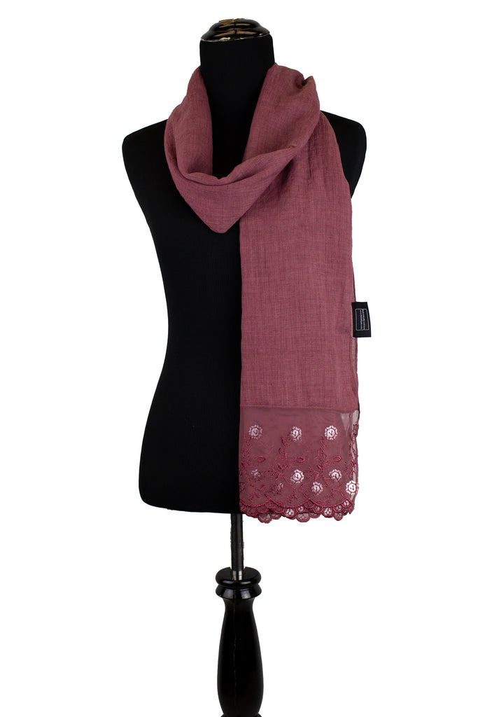 dusty red viscose hijab with sequin lace ends