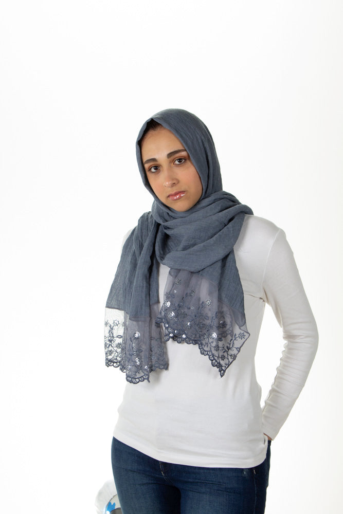 Sequin Lace Hijab Denim Blue Daisy Sequin Bella Hijabs 0728