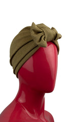 cotton turban with a bow on the front in mocha brown