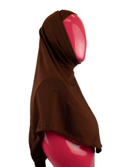 brown two piece slip on hijab that covers the chest 