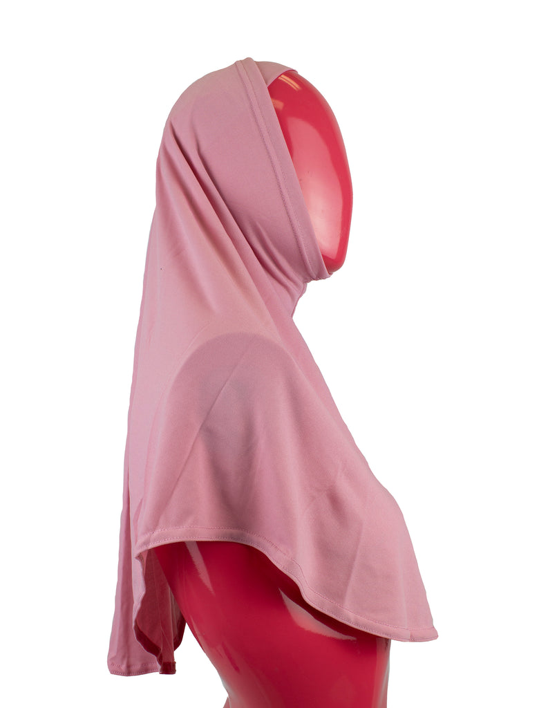 mauve two piece slip on hijab that covers the chest 