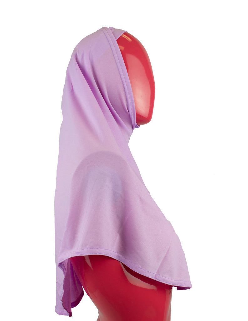 lilac two piece slip on hijab that covers the chest 