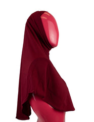 maroon two piece slip on hijab that covers the chest 