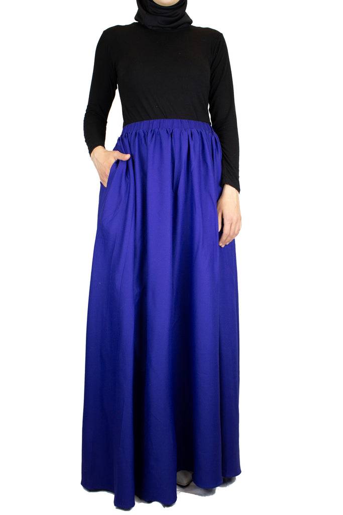 high waisted skirt in royal blue with pockets