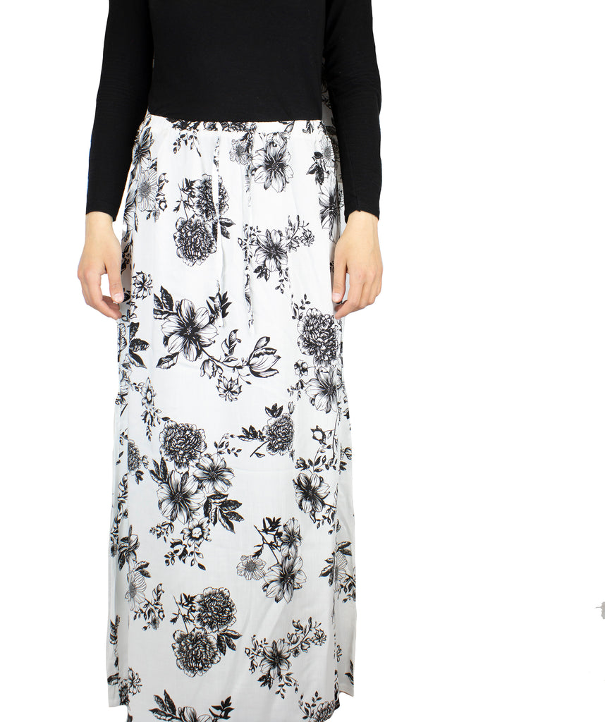 skirt for salah set with black and white floral print