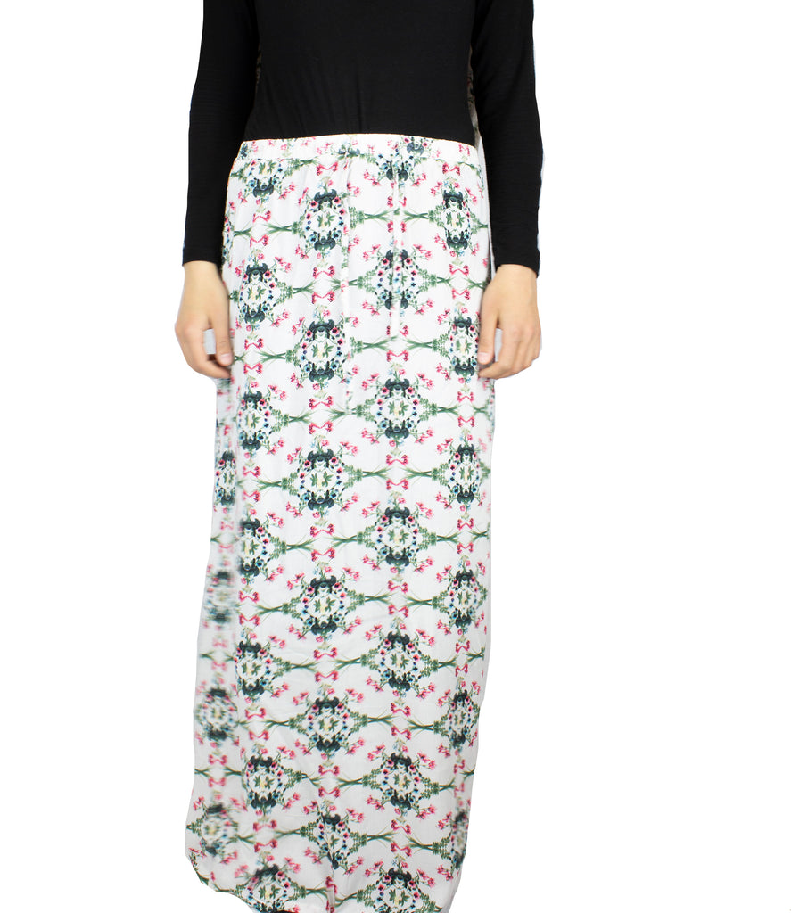 skirt for salah set with pink, green, and white floral print