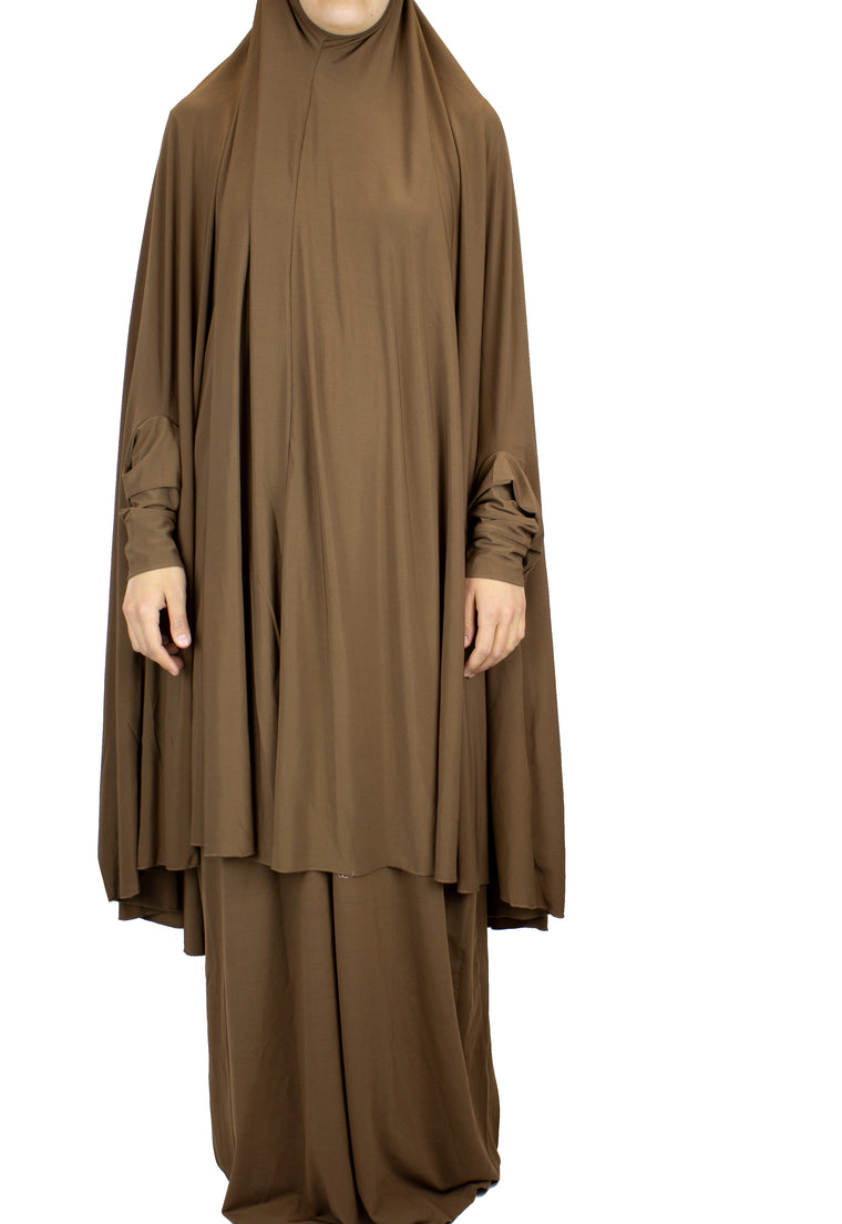 Extra Long Two-Piece Prayer Outfit with Sleeves - Brown