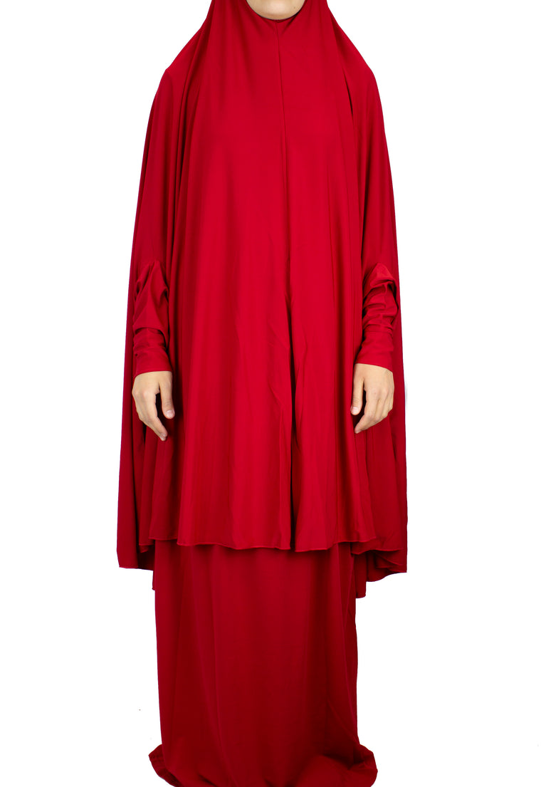 Extra Long Two-Piece Prayer Outfit with Sleeves - Red