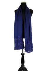 solid navy hijab made with modal fabric and embellished with lace at the ends