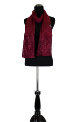 solid burgundy hijab made with modal fabric and embellished with lace at the ends