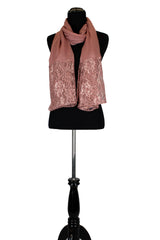solid mauve hijab made with modal fabric and embellished with lace at the ends