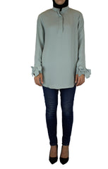 long bow sleeve blouse in mint color