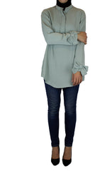 long bow sleeve blouse in mint color