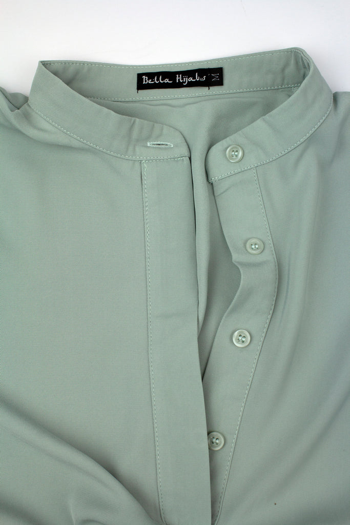 basic collar and buttons on mint women's blouse