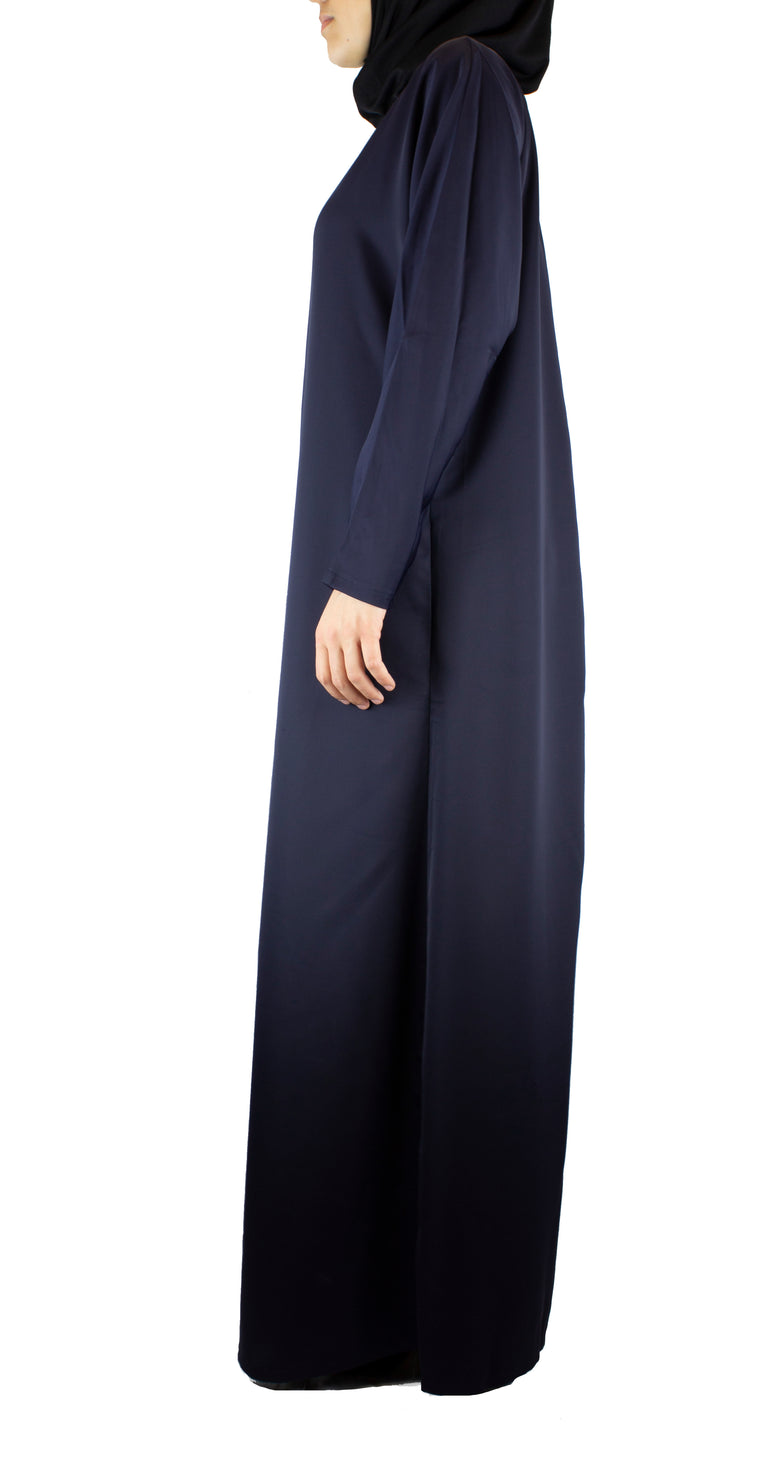 simple navy abaya with a zipper and pockets