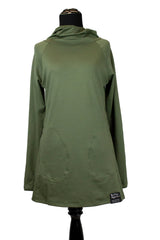 long sleeved workout top with a hijab attached in olive