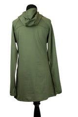 long sleeved workout top with a hijab attached in olive