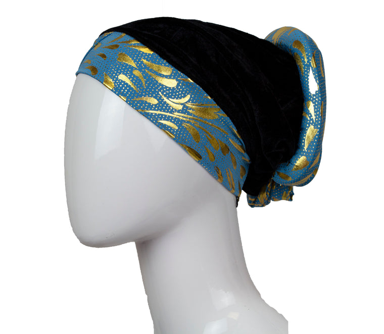 Velvet Bonnet Cap - Light Blue