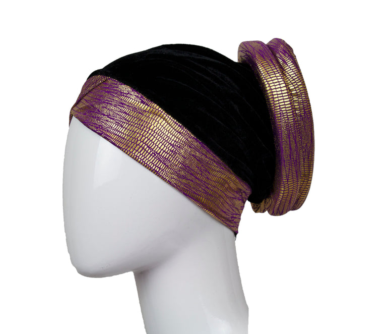 Velvet Bonnet Cap - Purple