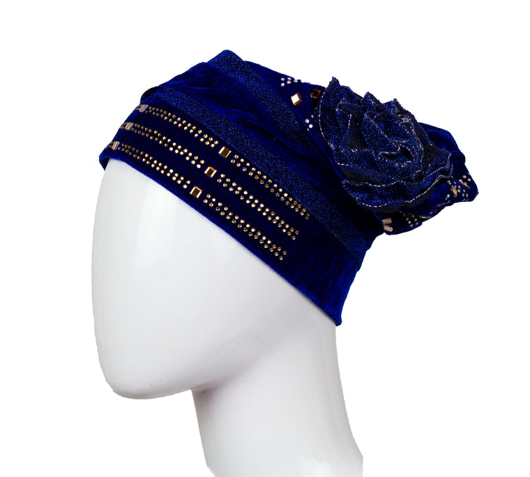 Velvet Bonnet Cap - Dark Blue