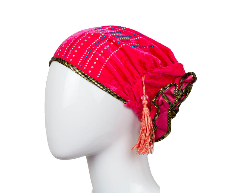 Velvet Bonnet Cap - Hot Pink