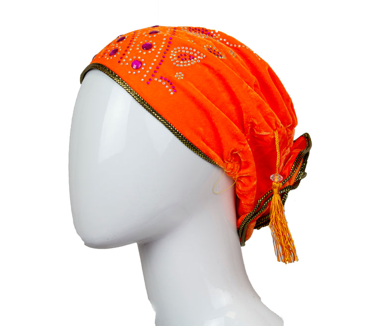 Velvet Bonnet Cap - Orange