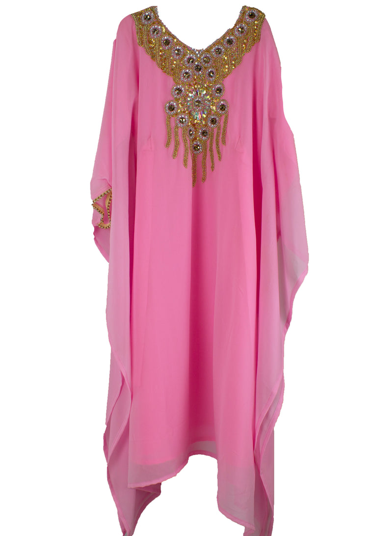 Girls Kaftan - Pink and gold butterfly