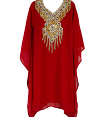 girls hand beaded kaftan in red and gold
