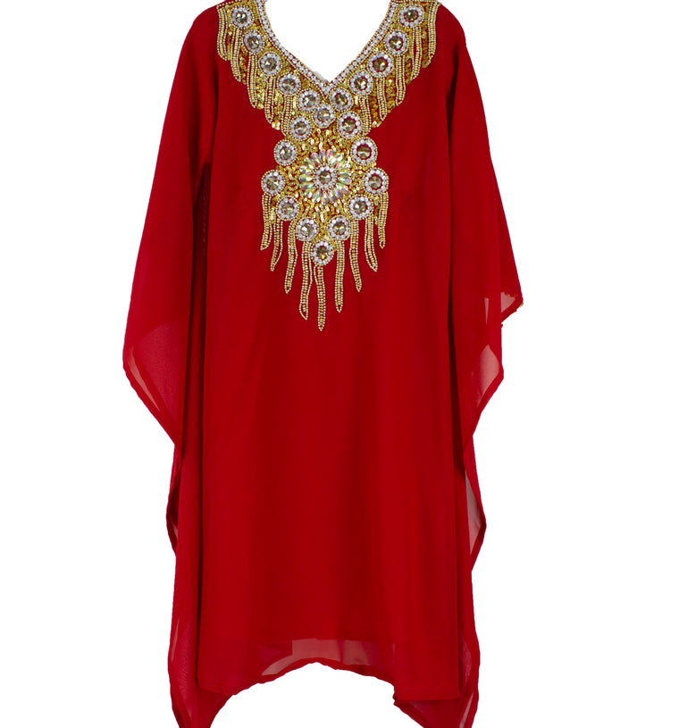 Girls Kaftan - Red and gold butterfly
