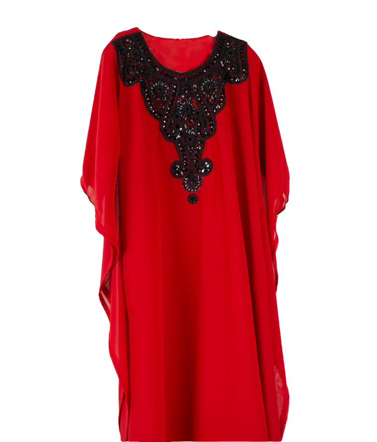 Girls Kaftan - Red and black