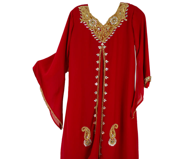 Girls Kaftan - Red and gold