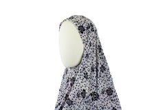 long printed black and white one piece slip on hijab with sequins