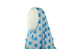 long printed blue and white one piece slip on hijab with sequins