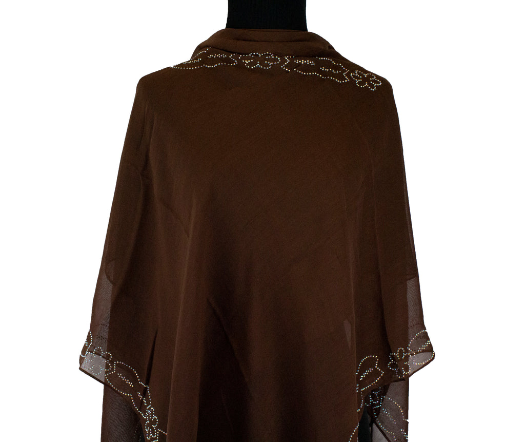 brown square hijab with jewels along the edges