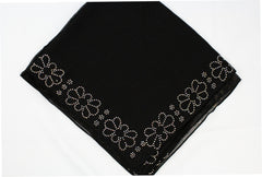black square hijab embellished with jewels on the edges in a floral  pattern