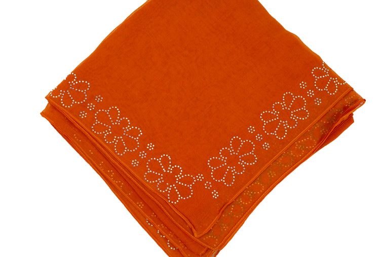 Gem Square Hijab - Orange Floral Trim