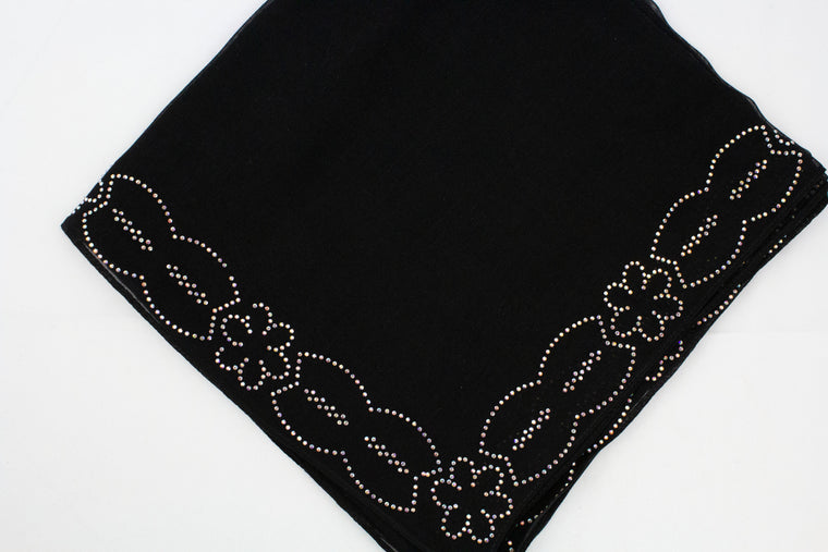 Gem Square Hijab - Black Floral Cut