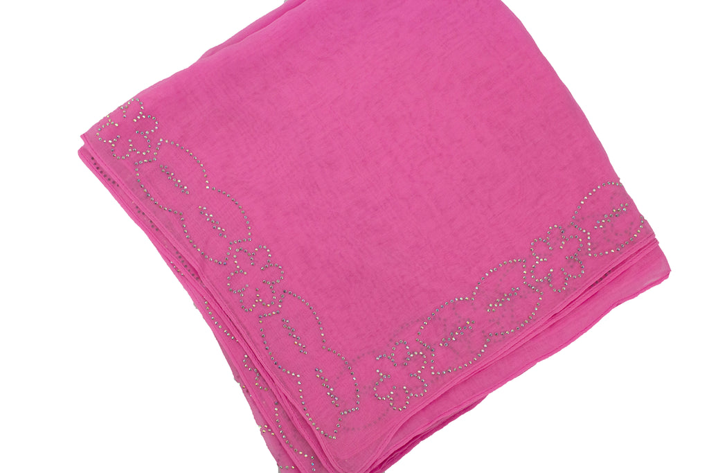 hot pink square hijab with jewels