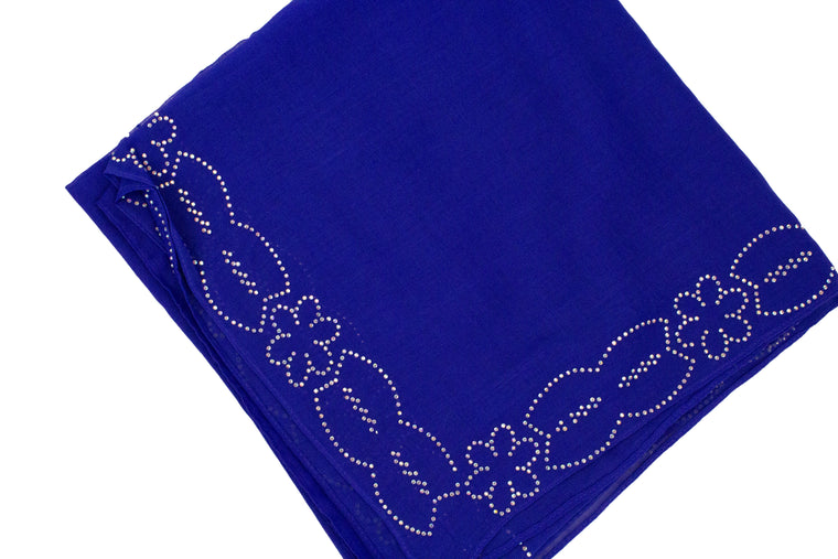 Gem Square Hijab - Royal Blue Floral Cut